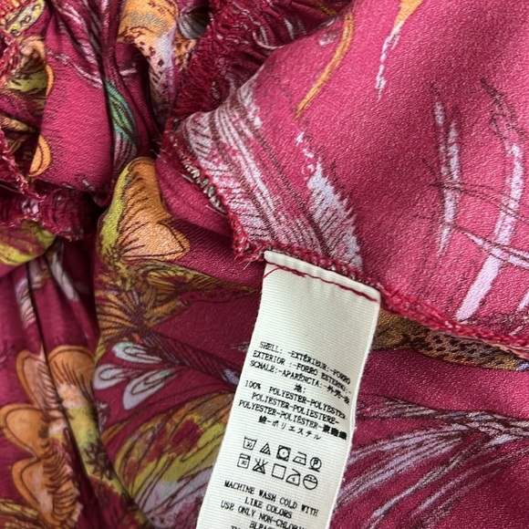 FREE PEOPLE Red Floral Hummingbird Print Ruffle Tiered Tunic Tank S - Picture 9 of 10